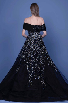 Off Shoulder Beaded Tulle Gown Off Shoulder Beaded Tulle Gown