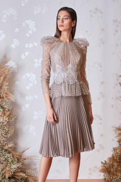 ¾ Sleeve Top and Pleated Skirt