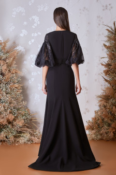 Plunging Neck Puff Sleeve Gown