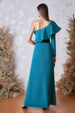 Ruffled One Shoulder Slit Gown Ruffled One Shoulder Slit Gown