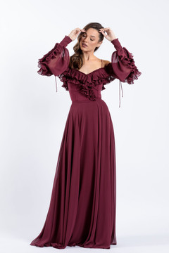 Off the Shoulder Ruffled Sleeve Gown