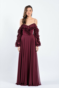 Off the Shoulder Ruffled Sleeve Gown