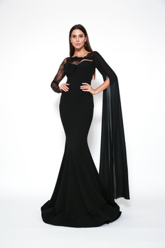 Long Sleeve Scuba Crepe Gown