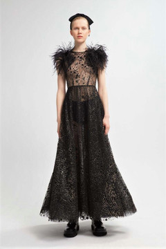 Feather Embellished Midi Dress