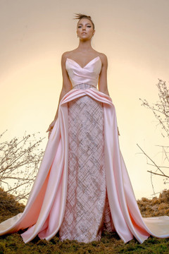 Silk Gazar Glitter Tulle Gown Silk Gazar Glitter Tulle Gown