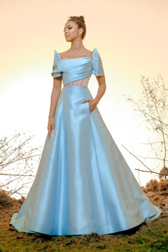 Short Sleeve Silk Gazar Gown Short Sleeve Silk Gazar Gown
