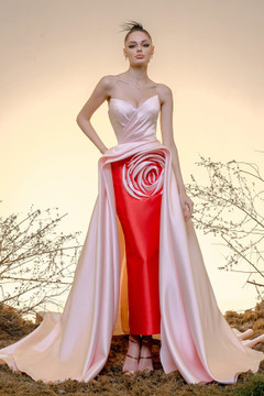 Strapless Rosette Mikado Gown