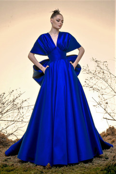 Short Sleeve A-Line Silk Gazar Gown