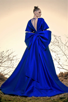 Short Sleeve A-Line Silk Gazar Gown Short Sleeve A-Line Silk Gazar Gown