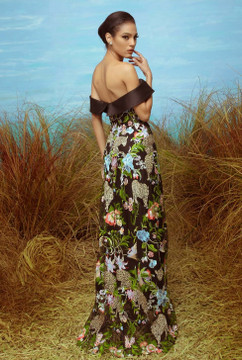 Silk Gazar Embroidered Tulle Gown Silk Gazar Embroidered Tulle Gown