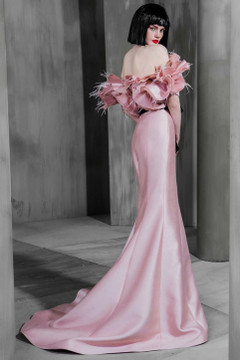 Ruffled Off Shoulder Silk Gazar Gown Ruffled Off Shoulder Silk Gazar Gown