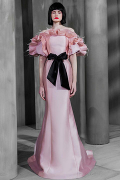 Ruffled Off Shoulder Silk Gazar Gown Ruffled Off Shoulder Silk Gazar Gown