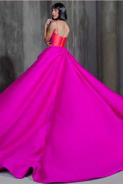 Sleeveless Silk Gazar Slit Gown