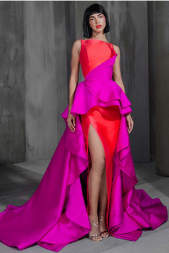 Sleeveless Silk Gazar Slit Gown