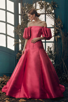 Off Shoulder Silk Mikado Gown