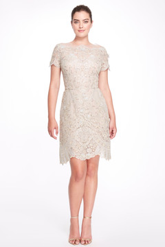 Boat Neck Lace Knee-Length Dress