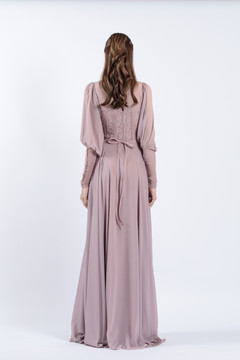Long Sleeve Pleated Chiffon Gown Long Sleeve Pleated Chiffon Gown