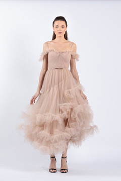 Off Shoulder Illusion Tulle Dress