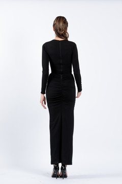 Long Sleeve Scuba Crepe Slit Gown