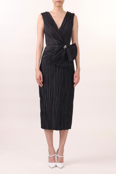 Pleated V-Neck Cocktail Dress