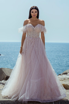 Off Shoulder Tulle and Lace Gown