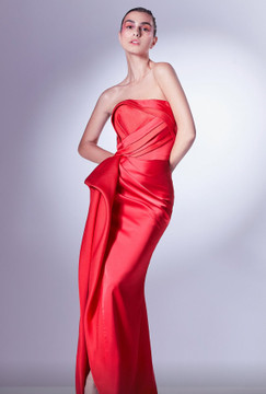 Strapless Draped Slit Gown