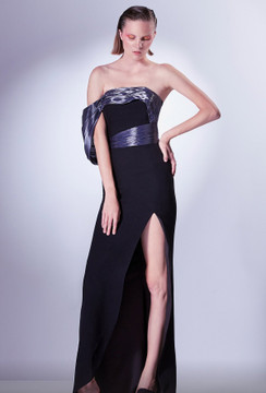 Draped Sleeve Slit  Gown