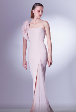 Ruffled One Shoulder Slit Gown Ruffled One Shoulder Slit Gown