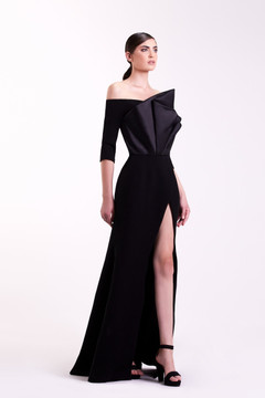 Crepe and Satin Black Gown