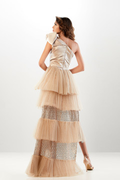 One Shoulder Tulle and Satin Gown One Shoulder Tulle and Satin Gown