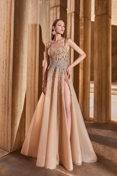 Gold High Slit Gown Gold High Slit Gown