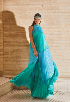 High Neckline Pleated Gown