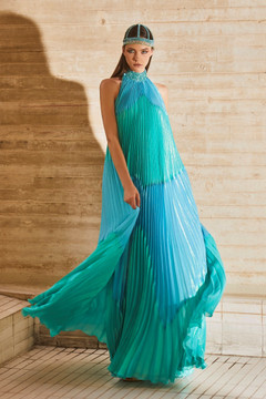 High Neckline Pleated Gown