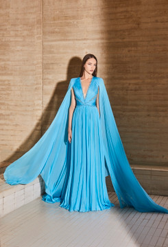 V Neck Gown with Cape