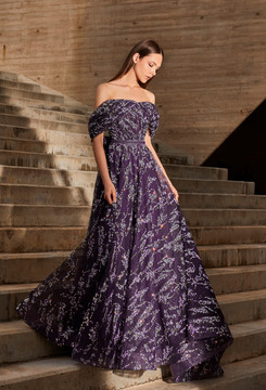 Purple Off The Shoulder Gown