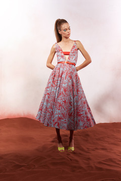 Printed V Neckline Midi Dress Printed V Neckline Midi Dress