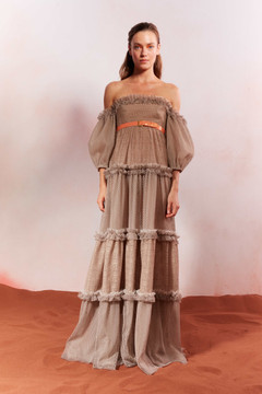 Mixed Lace Off The Shoulder Gown Mixed Lace Off The Shoulder Gown