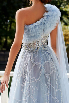 One Shoulder Cape Sleeve Gown One Shoulder Cape Sleeve Gown