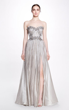 Metallic Crinkle Chiffon Gown