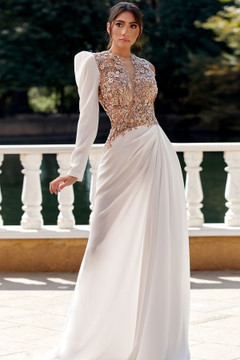 Long Sleeve  Embroidered Gown