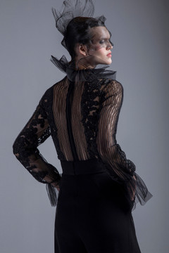 Sheer Black Top with Belted Pants Sheer Black Top with Belted Pants