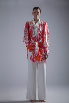 Collared Top with Pants and Floral Jacket Collared Top with Pants and Floral Jacket