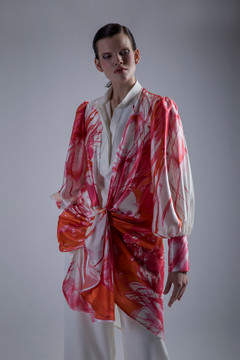 Collared Top with Pants and Floral Jacket Collared Top with Pants and Floral Jacket