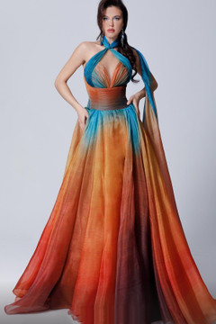 MultiColor Halter Gown