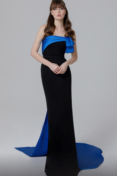 Strapless Contrast Bow Gown