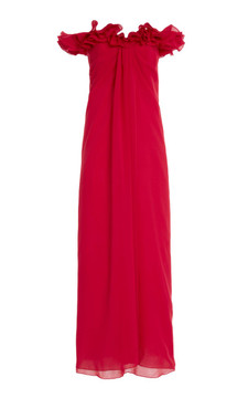 Strapless Ruffle Neck Gown