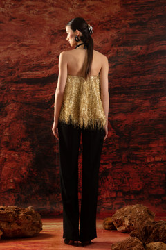 Gold Top with Detachable and Crepe Pants