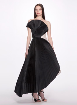 Strapless Pleated Tea Length Dress