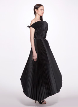 Strapless Pleated Tea Length Dress