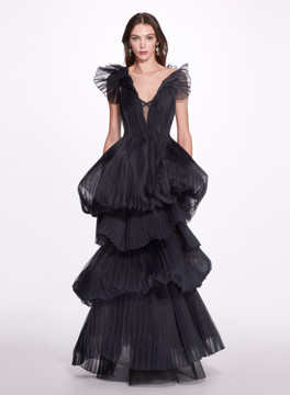 Multi-Tiered Pleated Gown